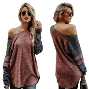 LAST ONE Jersey Striped Heather Red & Gray Sweater